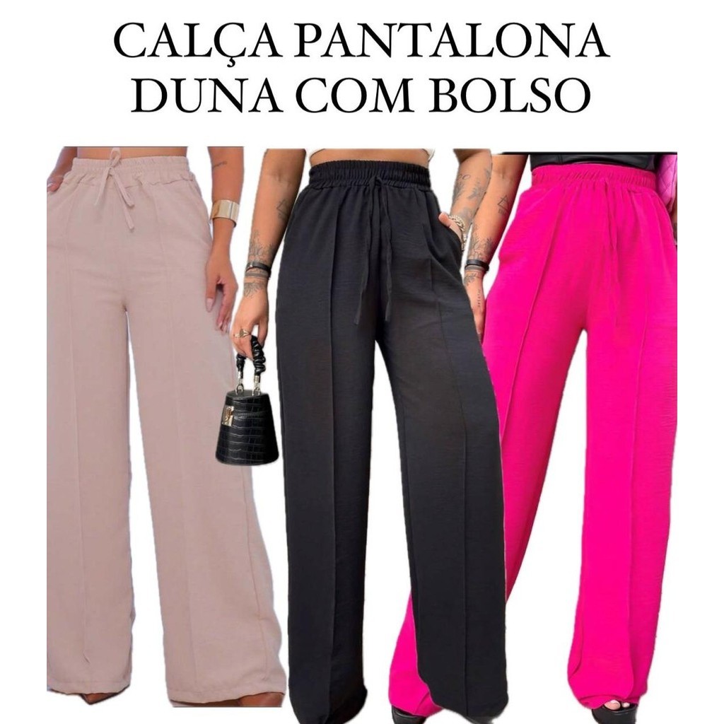 Calça Pantalona Duna Feminina Com Bolso Cintura A