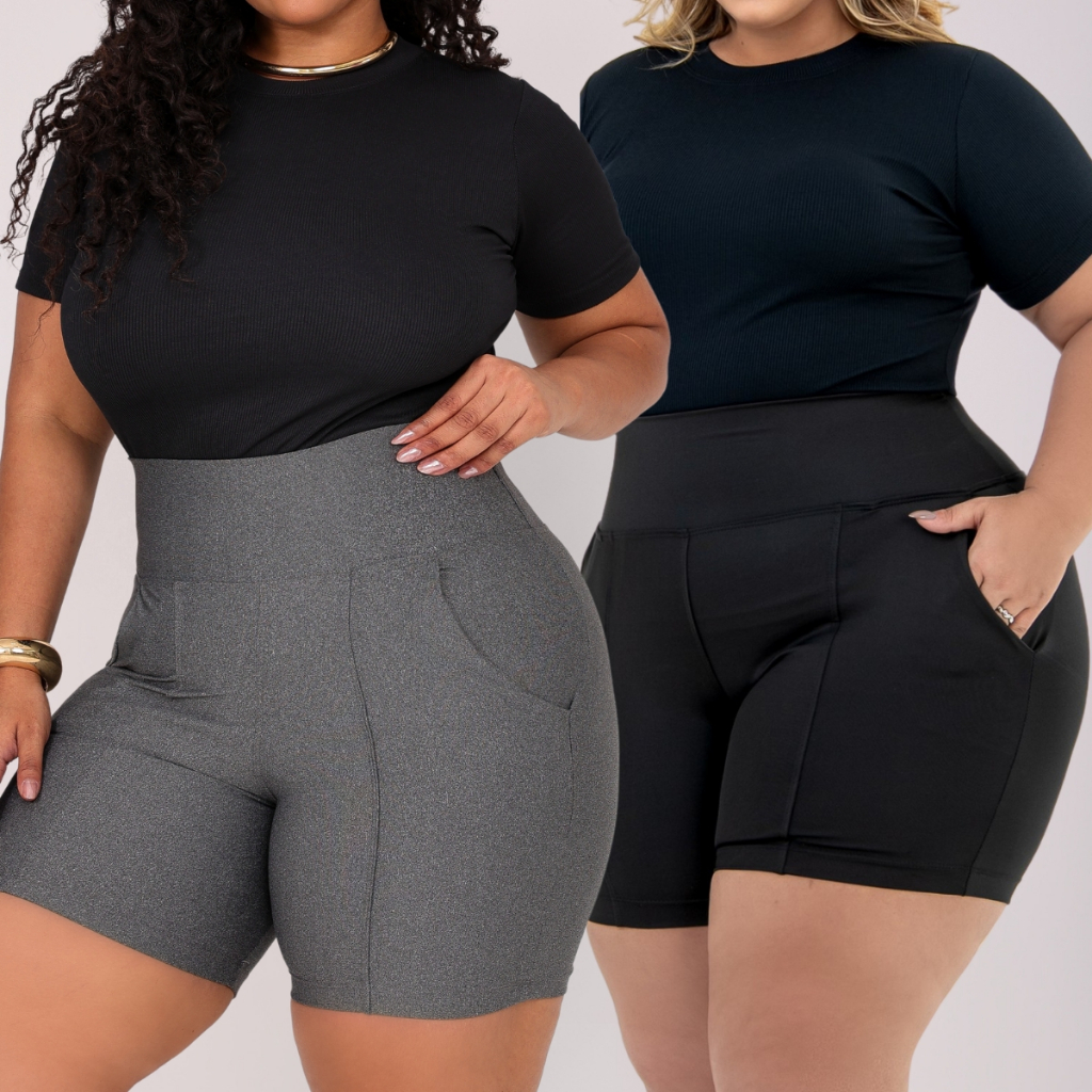 2 Bermudas Plus Size Leggings Cintura Alta Modelad