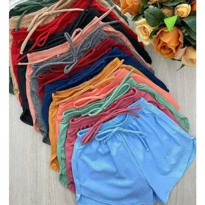 Kit 4  Short Curto Malha Canelada  Moda Verão Pro