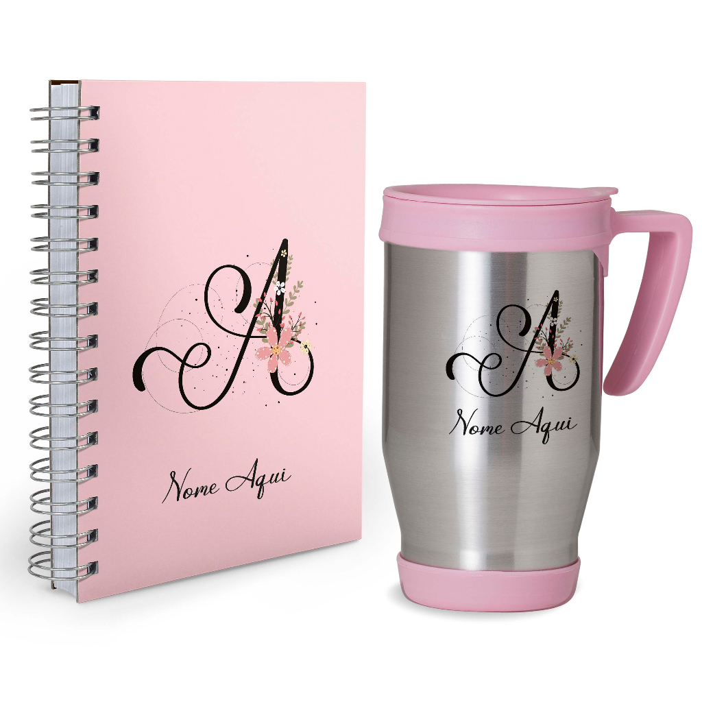Kit Agenda 2026 + caneca Personalizada rosa inicia