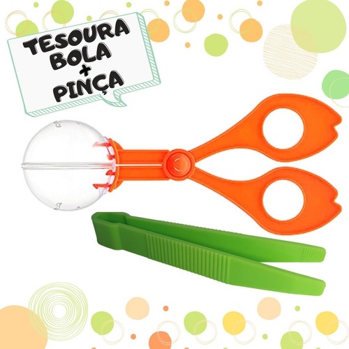 Kit Tesoura Bola + Pinça Infantil Pedagógica  Co