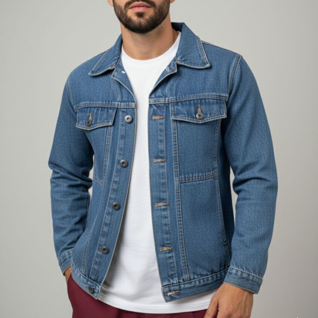 Jaqueta Jeans Masculina Manga Longa de Botões