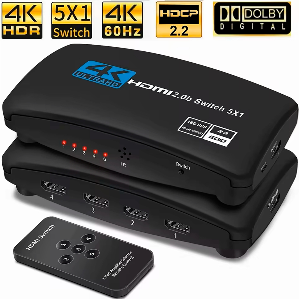 Chaveador Hdmi 5 Portas 5×1 4k 60hz Hdcp 2.2 