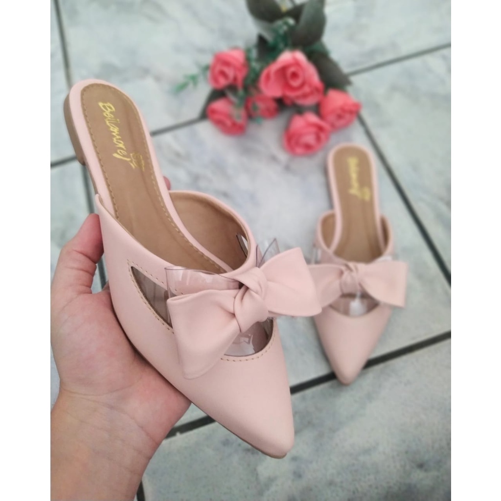 Sapato Feminino Mule  Bico Fino Com Transparência