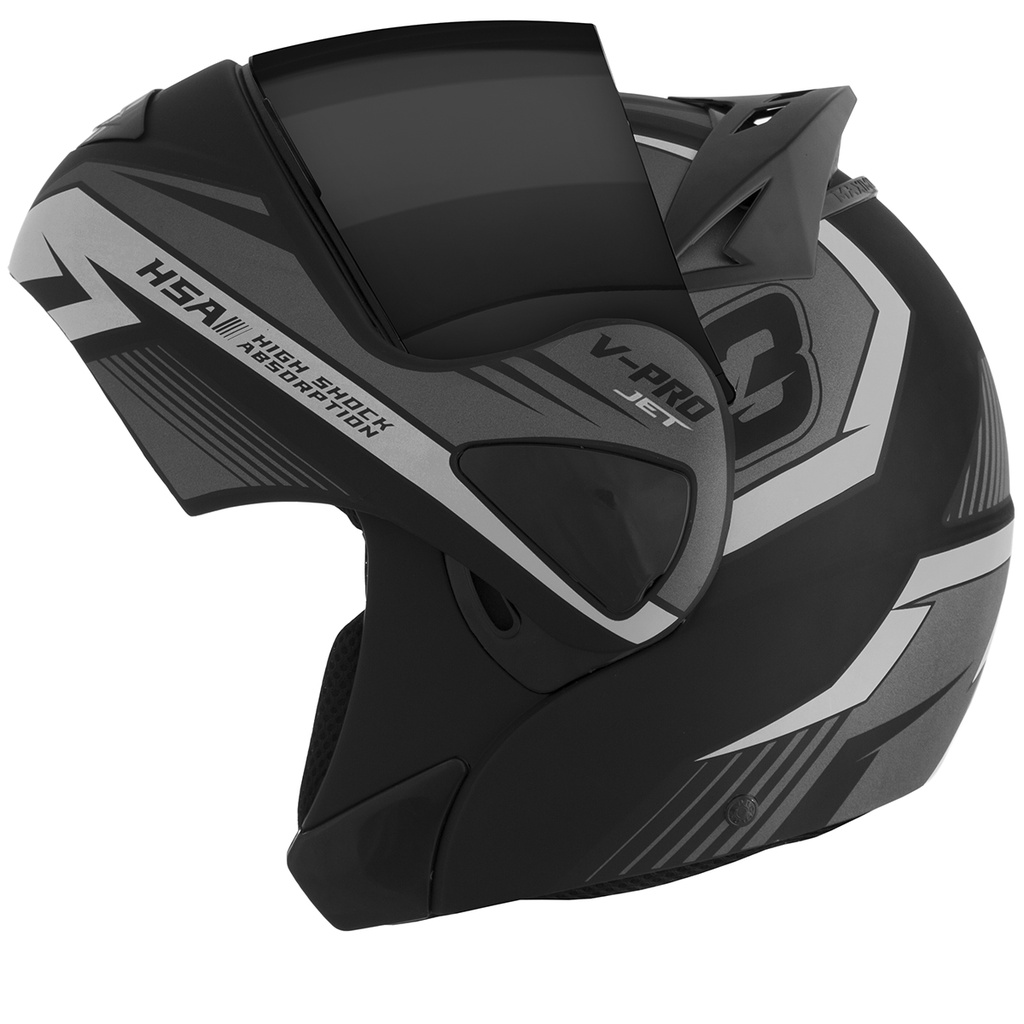 Capacete Moto Escamoteável V-Pro Jet 3 Robocop Ma