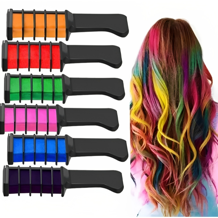 Kit 6 Pente Colorido Giz De Cabelo Com 06 Cores Te