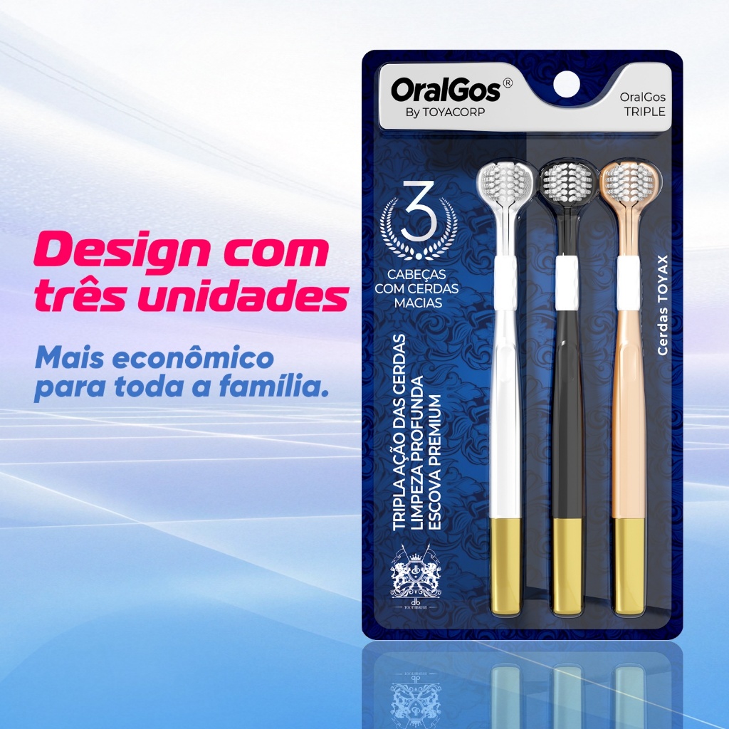 OralGos Escova Triple Ação, 3 em 1, Raspador de 