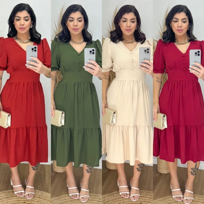 Vestido midi duna liso – Vestido feminino Mo