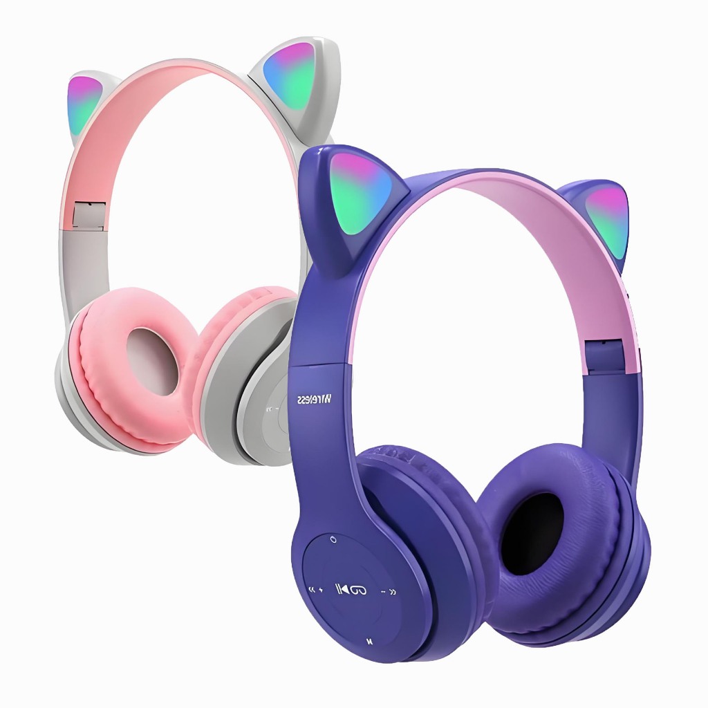Foco de ouvido bluetooth com ouvido de gato com lu
