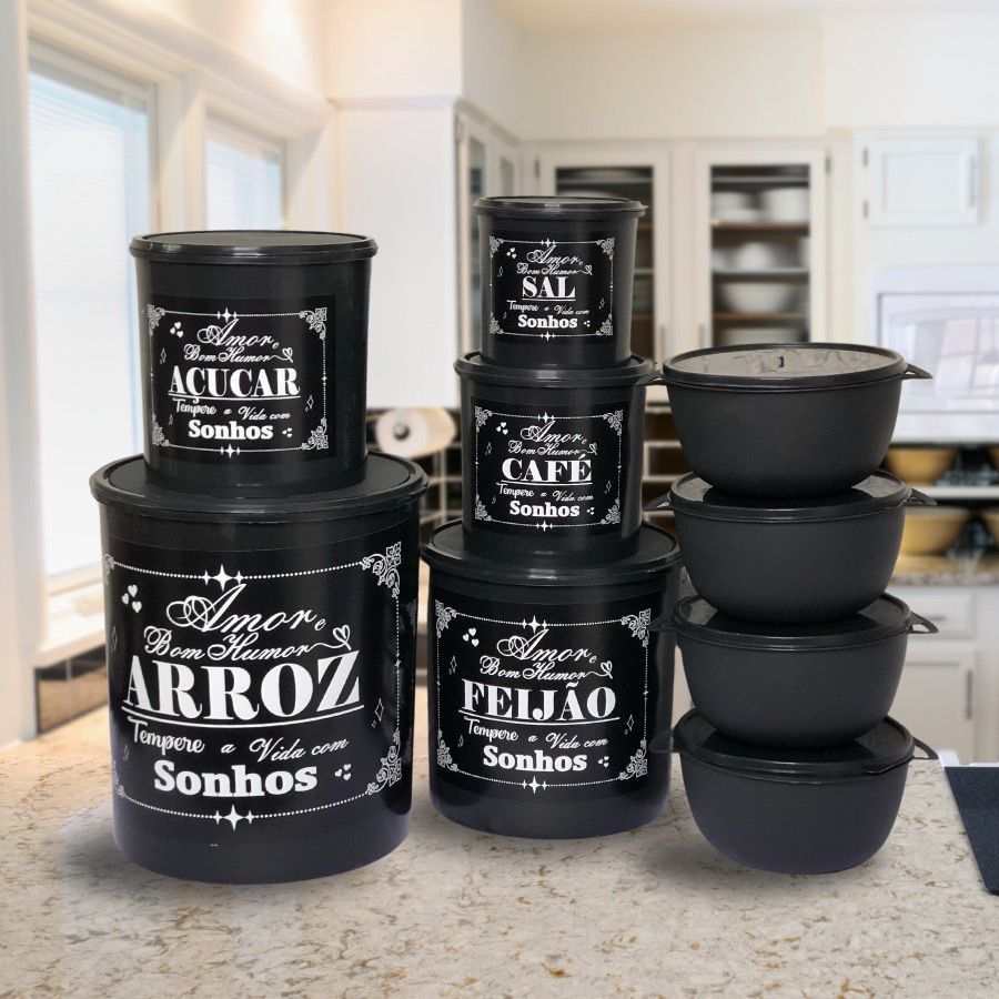 Kit de mantimentos plástico 5 peças + 4 potes re