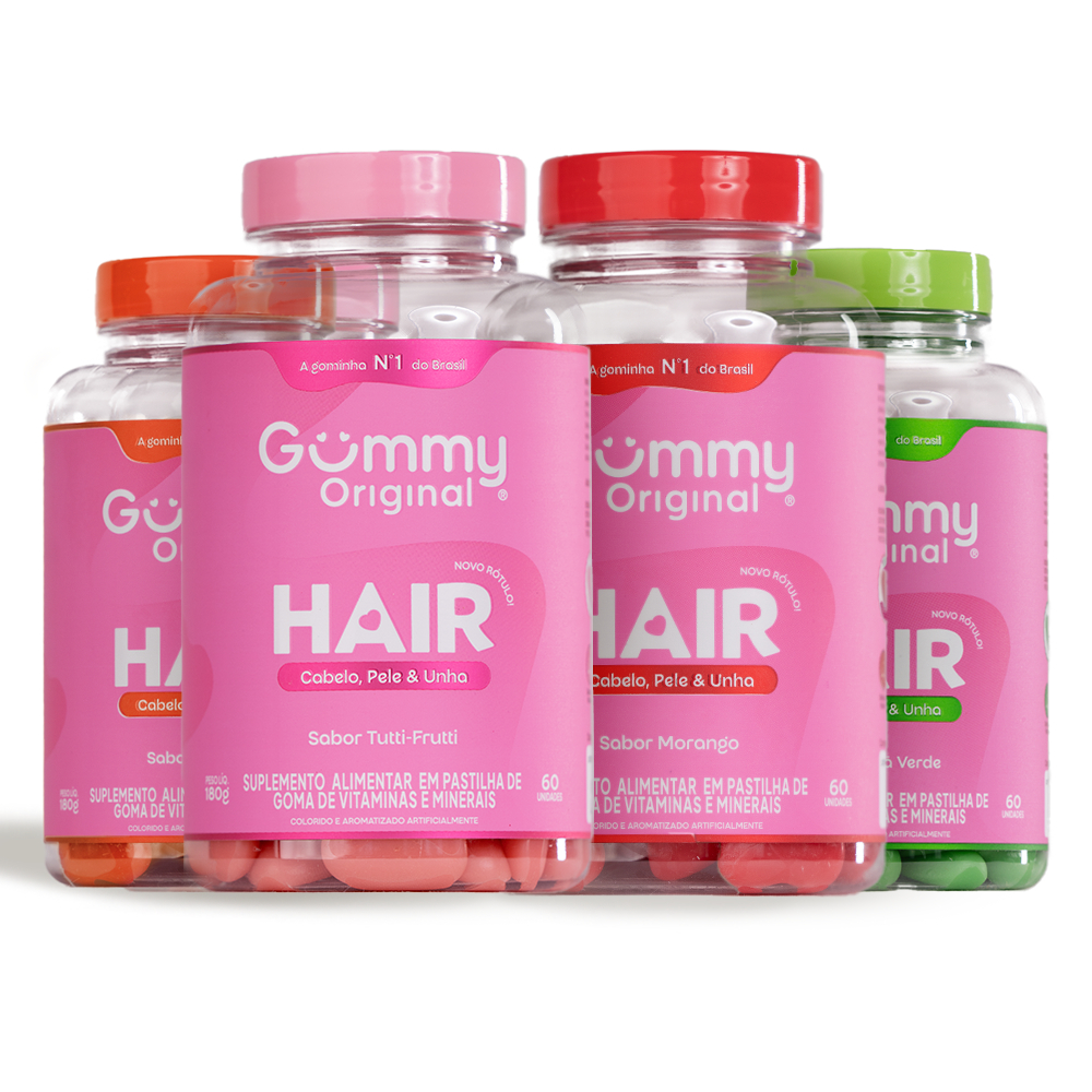 Kit 4 Gummy Hair (1Tutti-Frutti + 1 Maça Verde + 