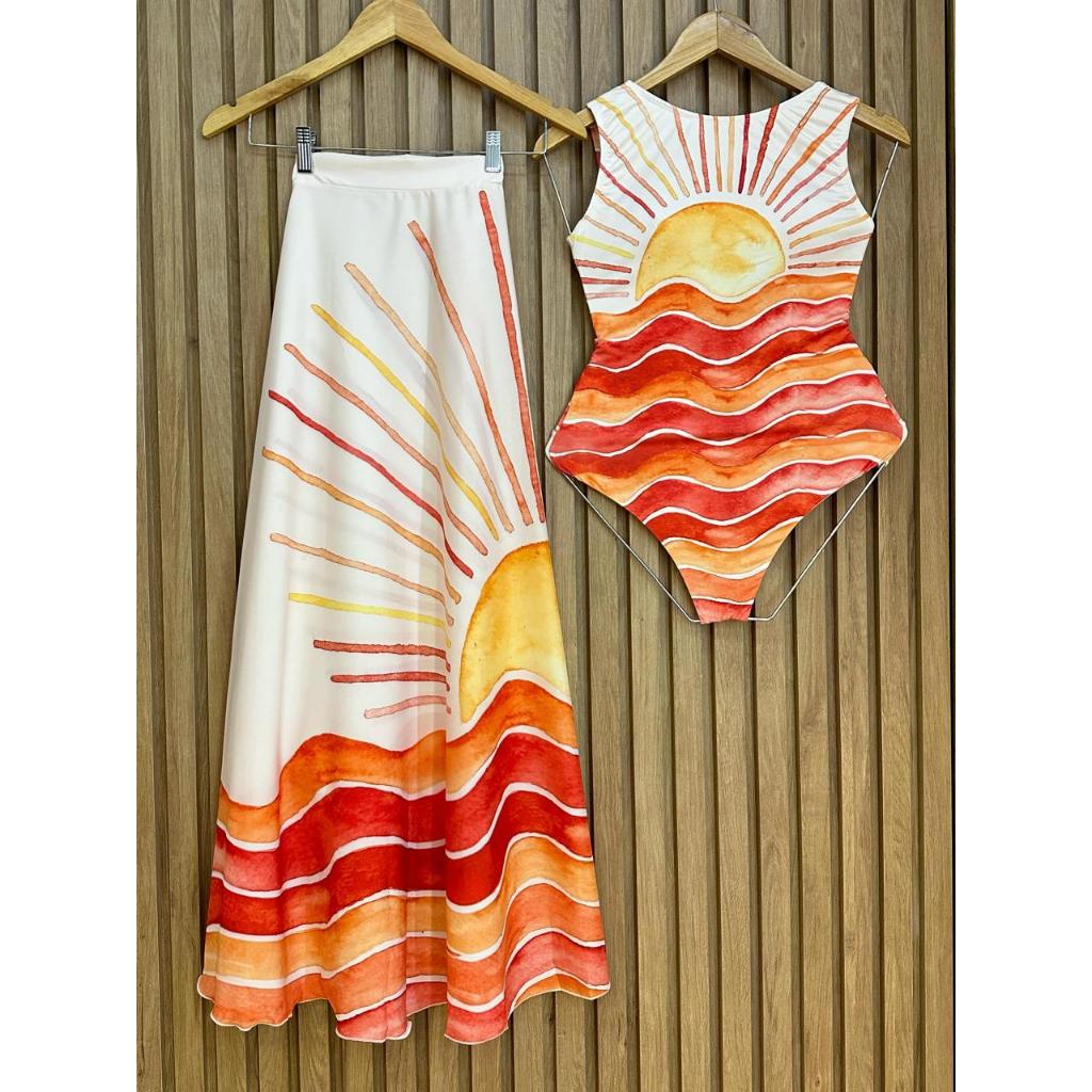 Kit Conjunto Body Maiô E Pareô Saida De Praia Pr
