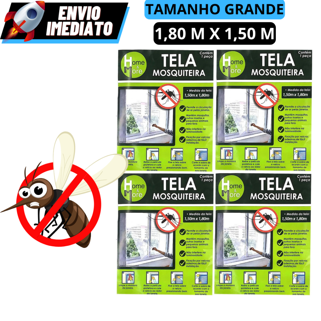 Kit 2 ou 4 Telas Mosquiteira GRANDE Janela Ajustá