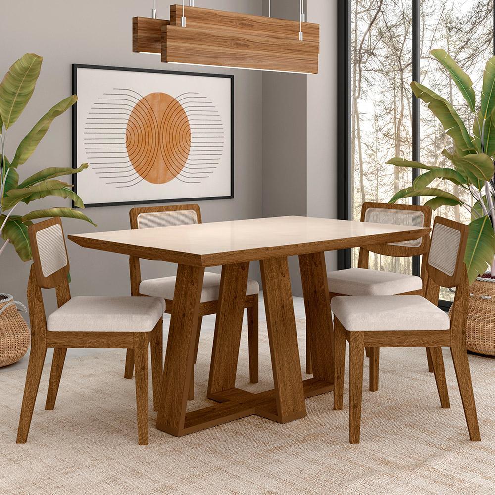 Conjunto Mesa Lins 4 Cadeiras Sextavada Freijó/of