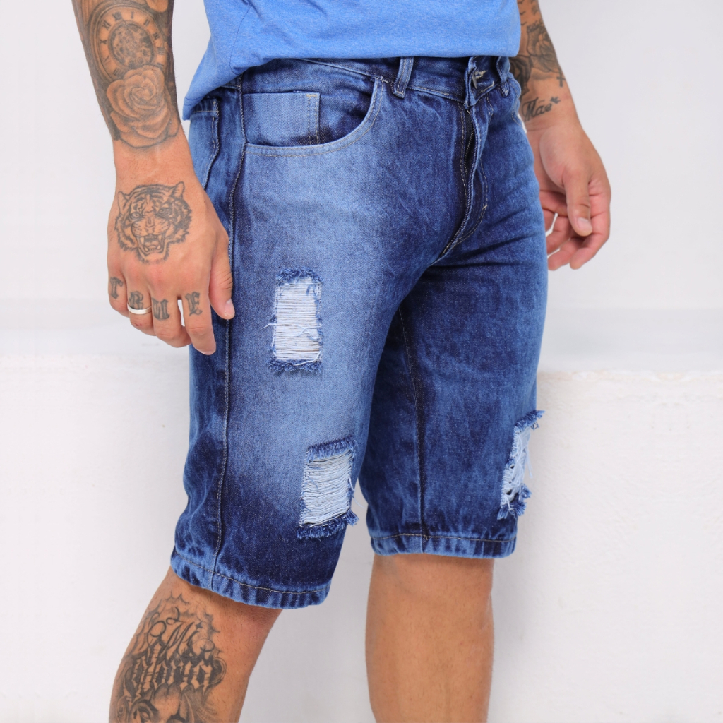 Bermuda Masculina Jeans Rasgada Short Direto Da Fa