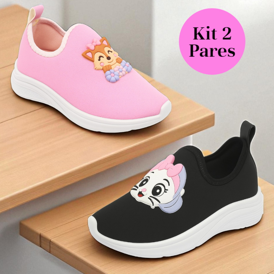 Kit 2 Pares Tênis Infantil Menina Escolar Calce F