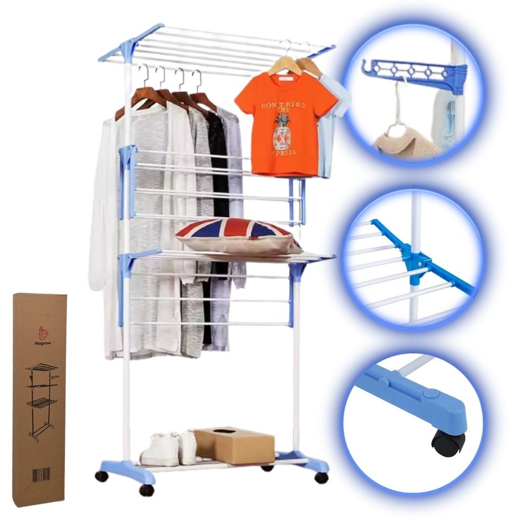 Varal Magnow Reforçado 3 Andares Dobrável Com Ro