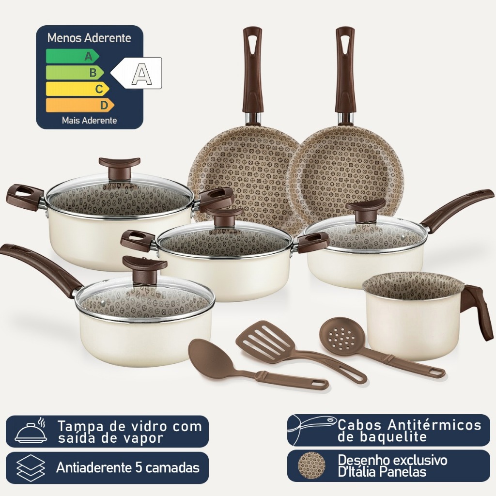 Jogo Conjunto De Panelas DItália 10 Peças Disegn