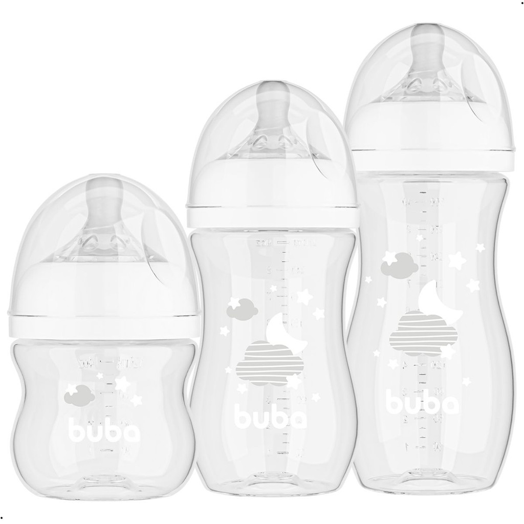 Kit 3 Mamadeiras Anticólica Buba 120ml, 270ml e 3