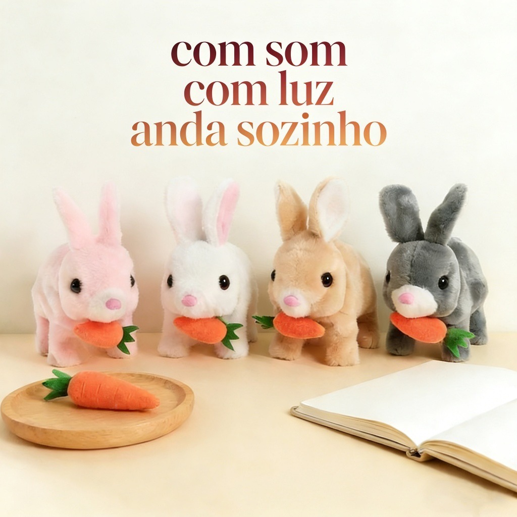 Brinquedo de Pelúcia Coelhinho Elétrico  Projeta