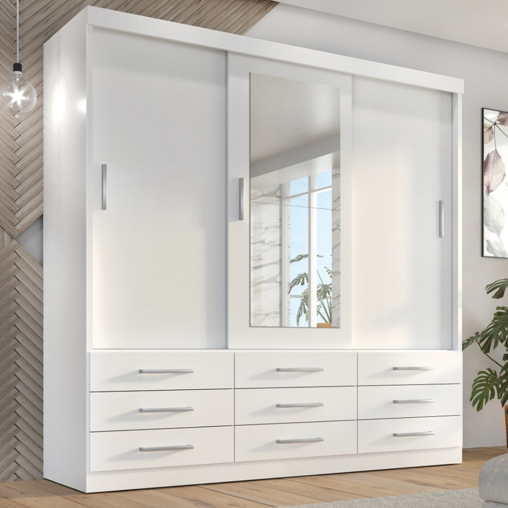 Guarda Roupa Casal Capri 3 Portas Correr 9 Gavetas