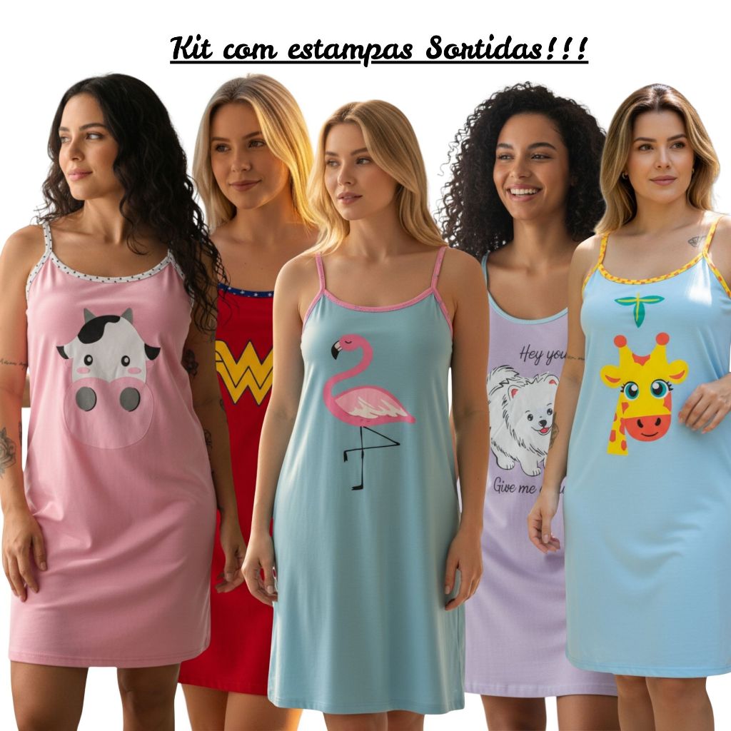Kit com 3 Camisolas Alcinha ou Meia Manga em Malha