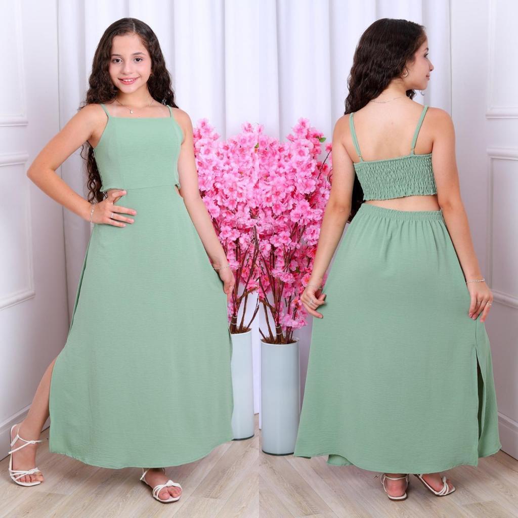 Vestido Longo com Fenda Infantil Juvenil Abertura 
