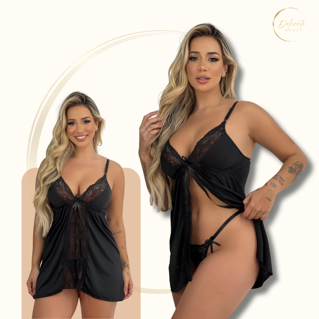 Camisola Renda Aberta com Calcinha Fio Brinde | Se