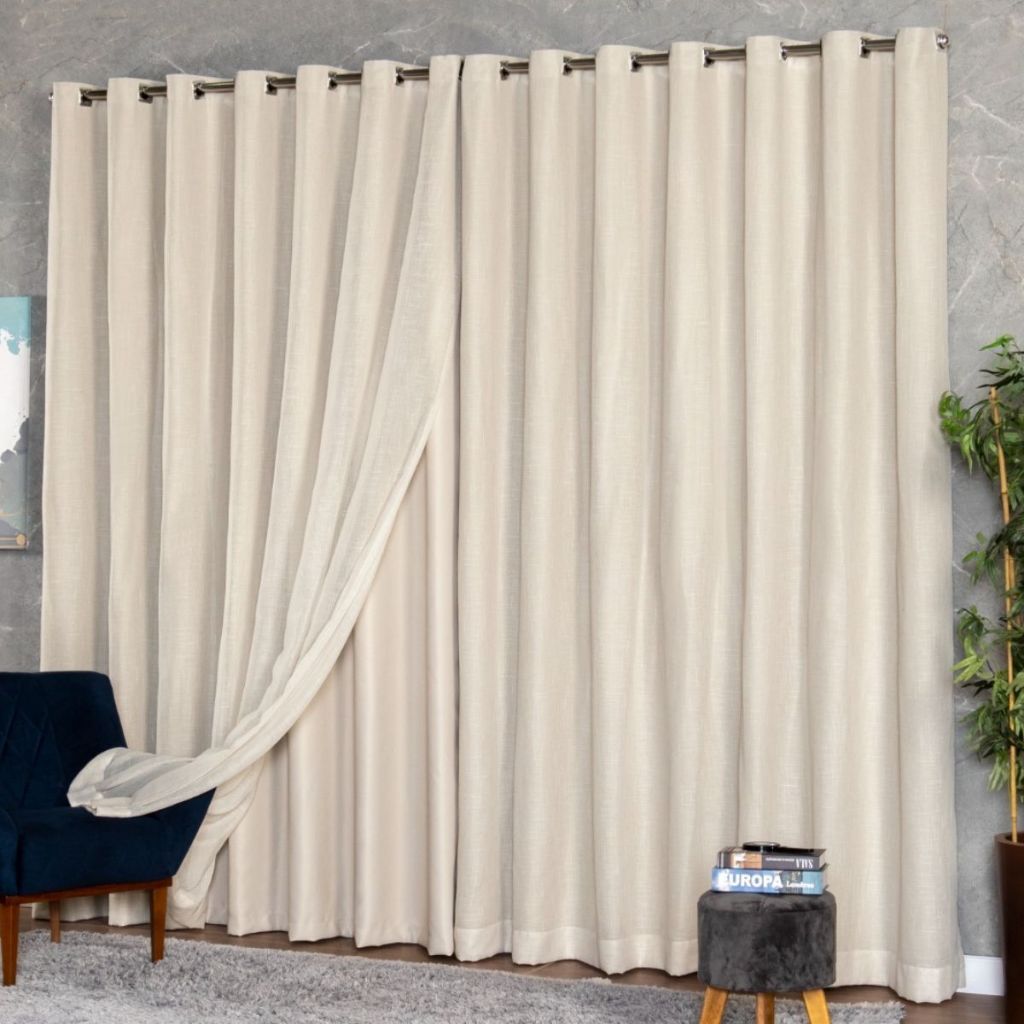Cortina Voil Gaze de Linho com Forro Blackout 3m T