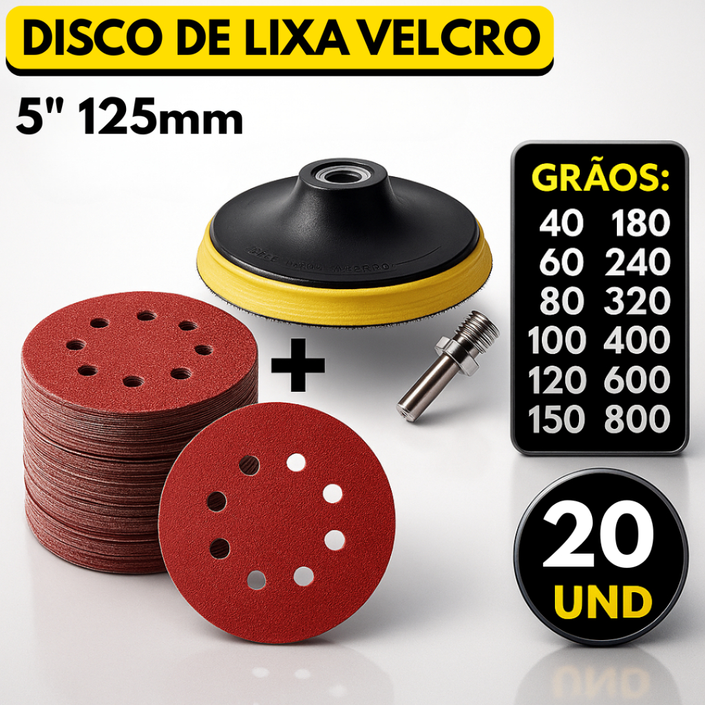 Kit Base Suporte 125mm com Adaptador M14 + 20 Lixa