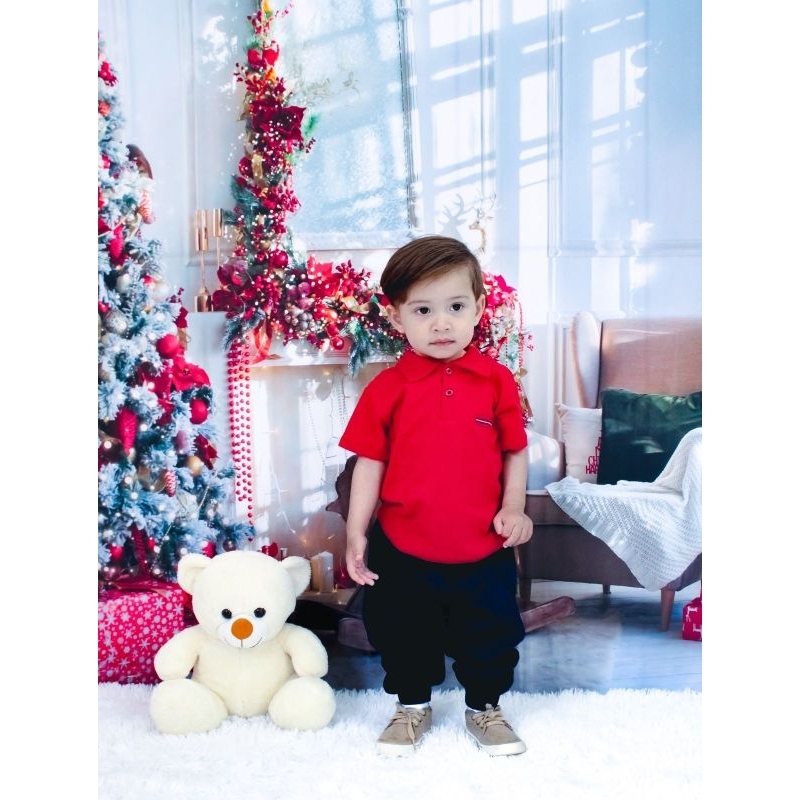 Camiseta Menino Polo Vermelha Roupa de Natal Para 