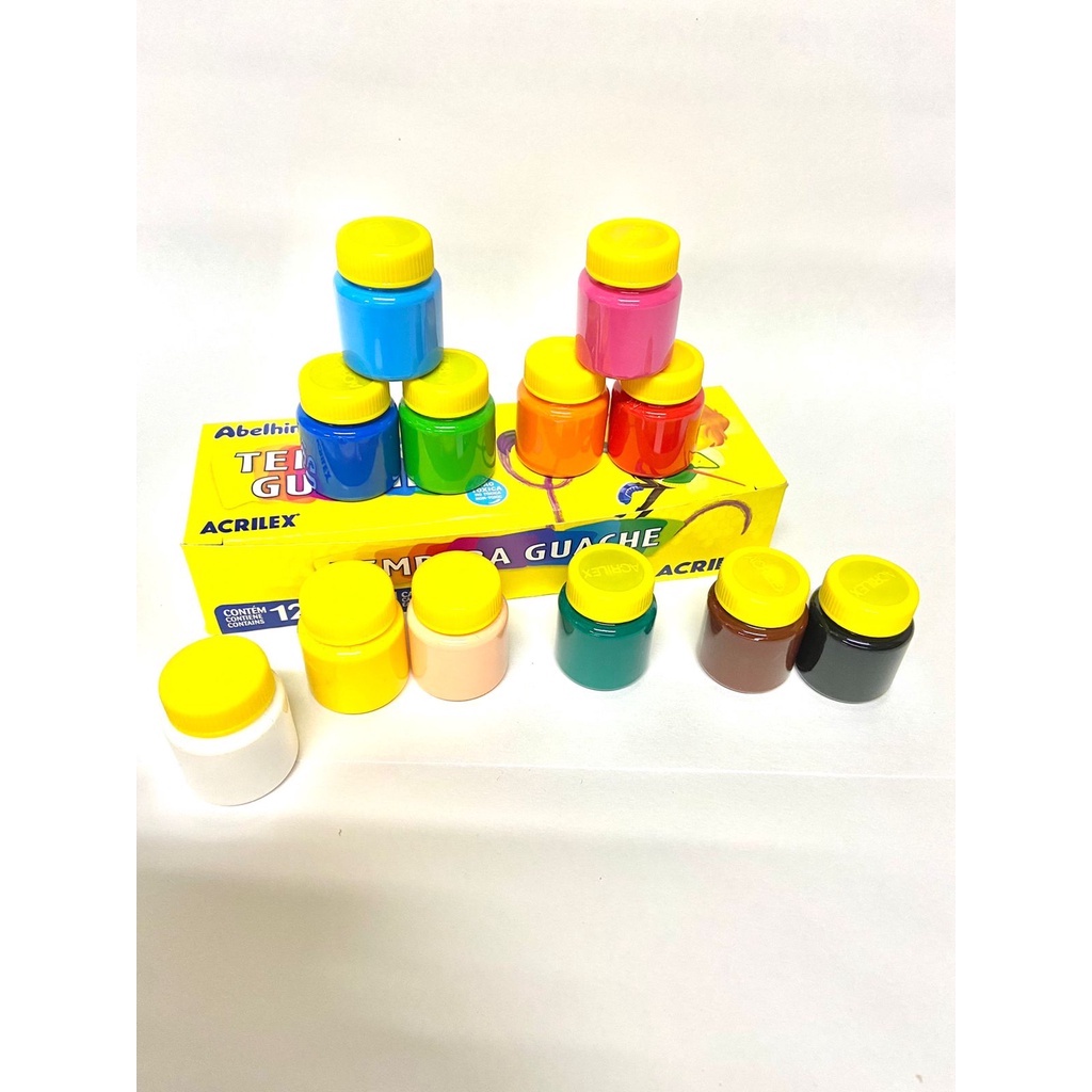 Tinta infantil Guache 12 cores ACRILEX