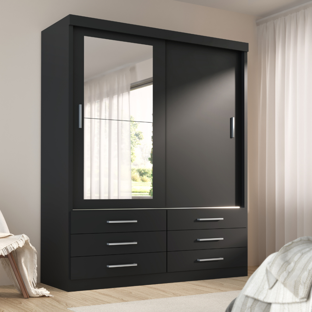 Guarda Roupa Solteiro Capri 2 Portas 6 Gavetas Com