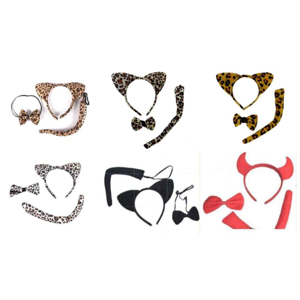 Kit Tiara Onça Com Gravata De Borboleta Com Rabo