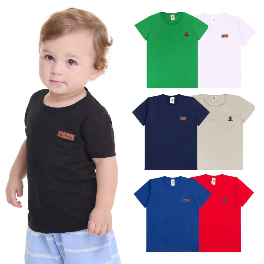 Kit 5 Camisetas Manga Curta Infantil Bebê Menino 