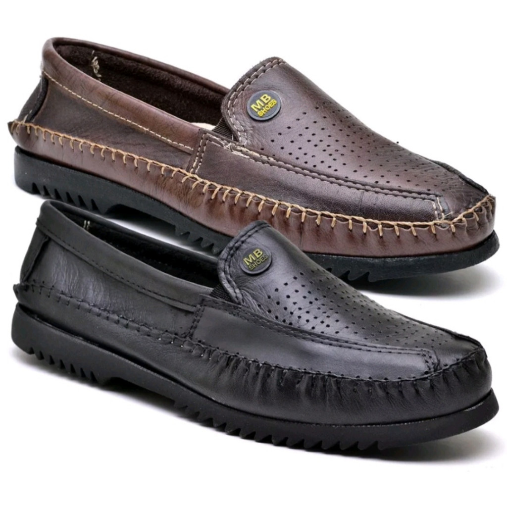 1 Par de Sapato Mocassim Masculino De Couro Sinté
