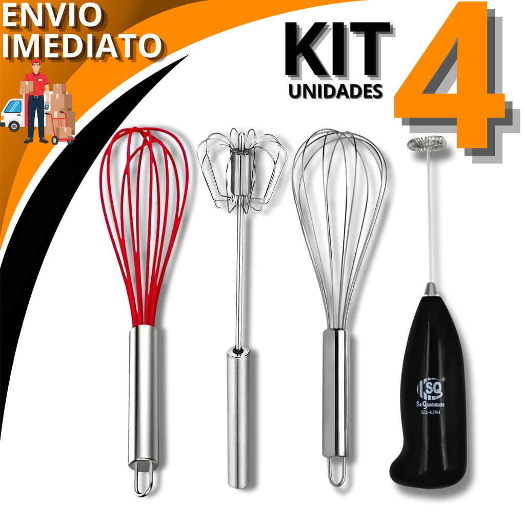Kit 4 Utensilio Fouet Fue Inox + Fouet Fue De Sili