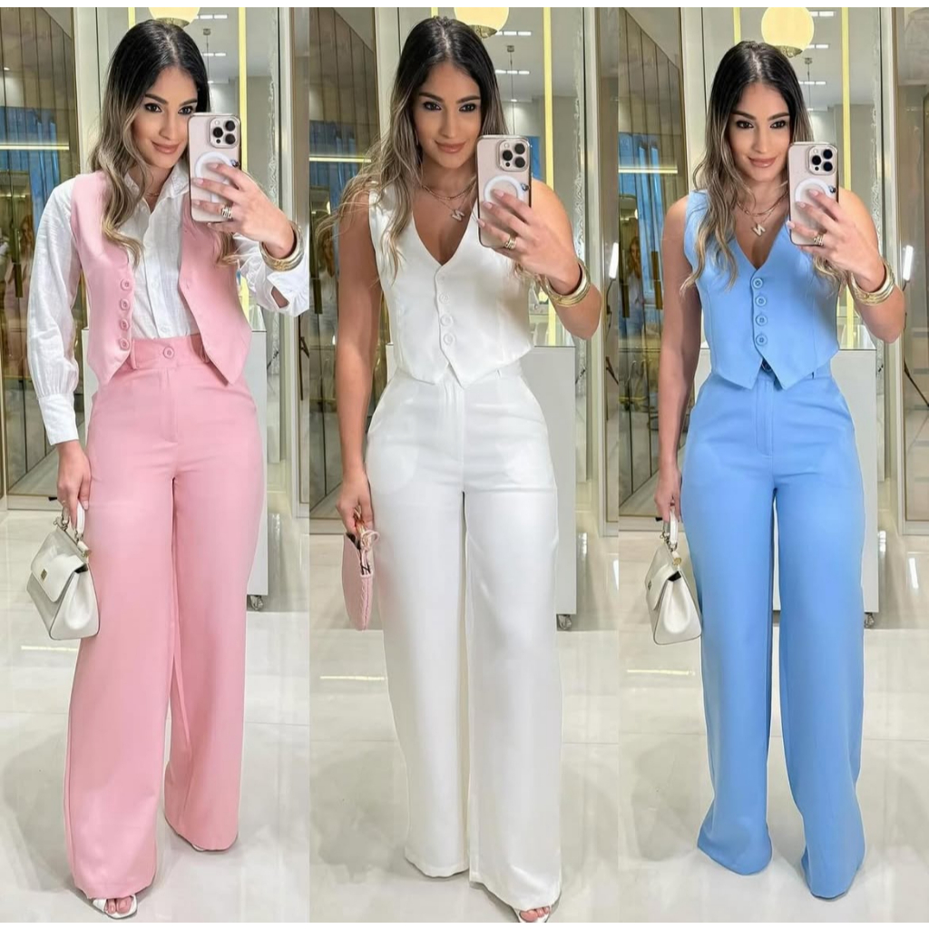 CONJUNTO FEMENINO CALÇA E COLETE  EN ALFAIATARIA 