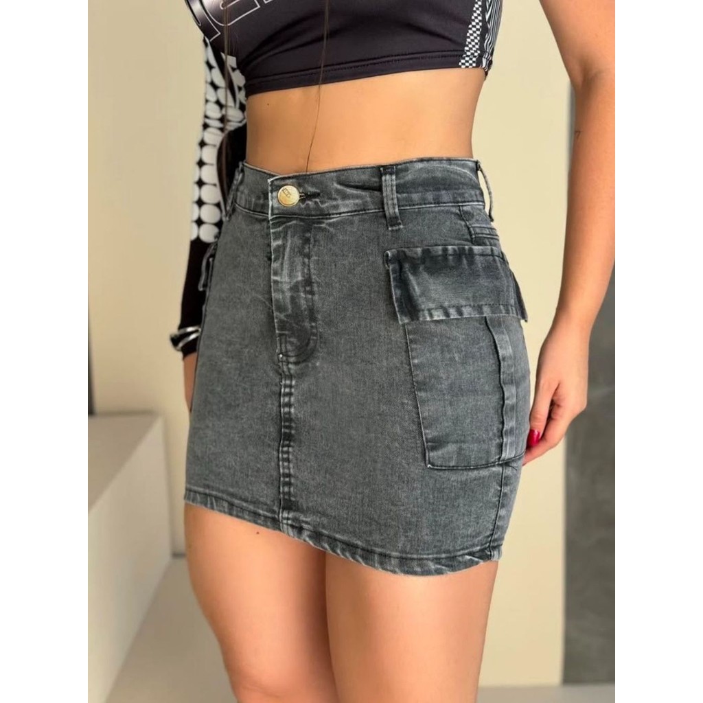 Saia Cargo Jeans Feminina Juvenil Infantil Com Bol