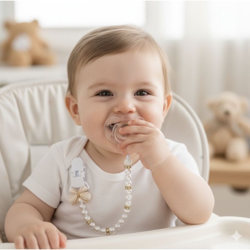 Prendedor de Chupeta de Pérolas | Presilha de chu