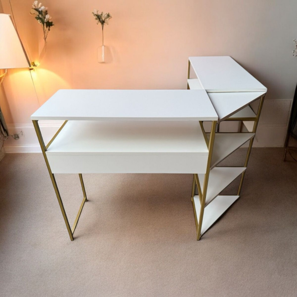 Mesa Manicure em L Padrão Industrial MDF Branco 5