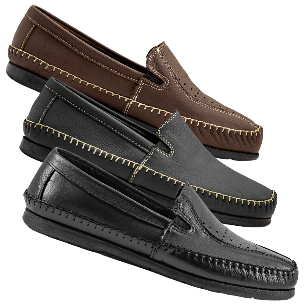 Kit 3 Sapatos Couro Legitimo Masculino Mocassim Ca