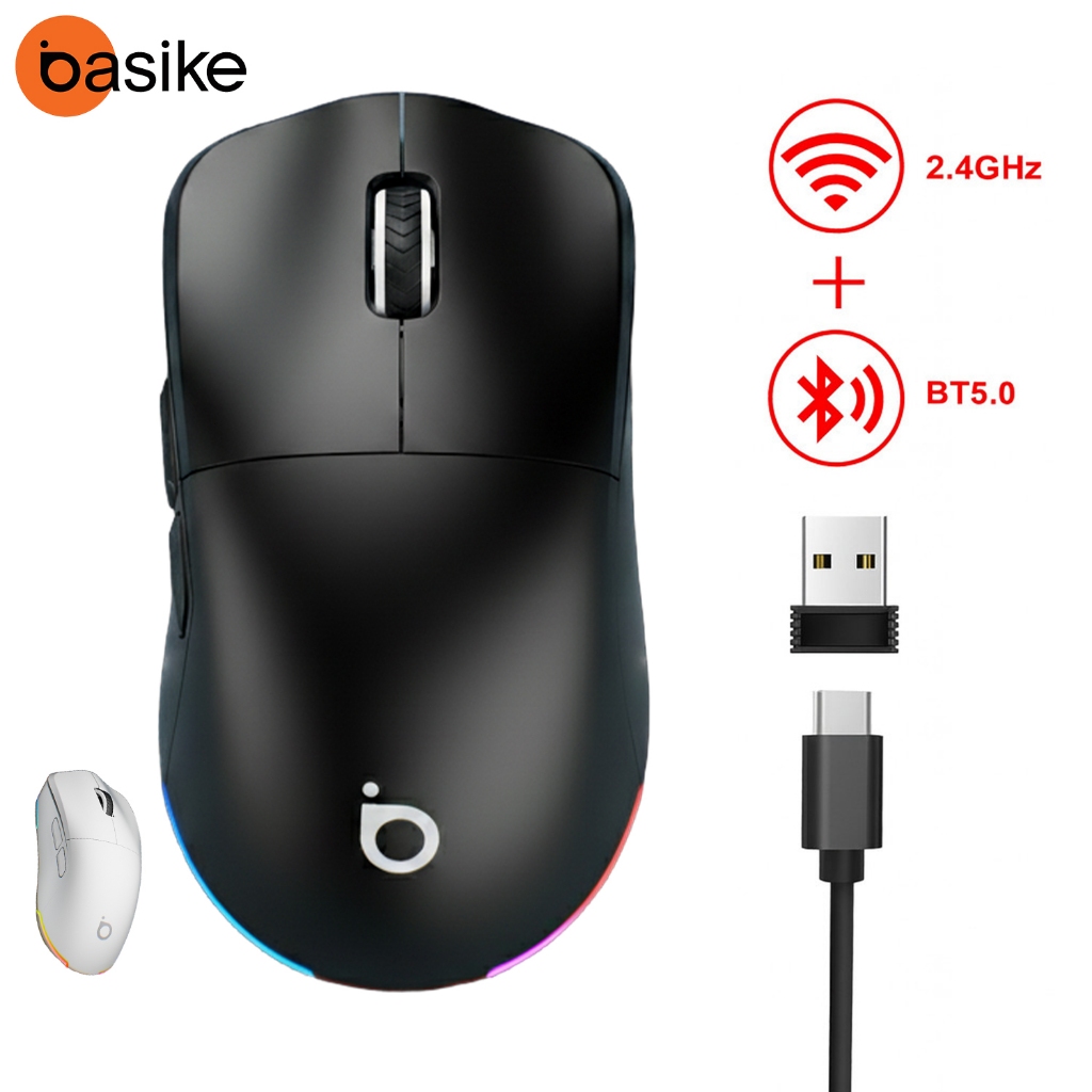 Basike Mouse Gamer Sem Fio Três Modos 2.4GHz + Bl