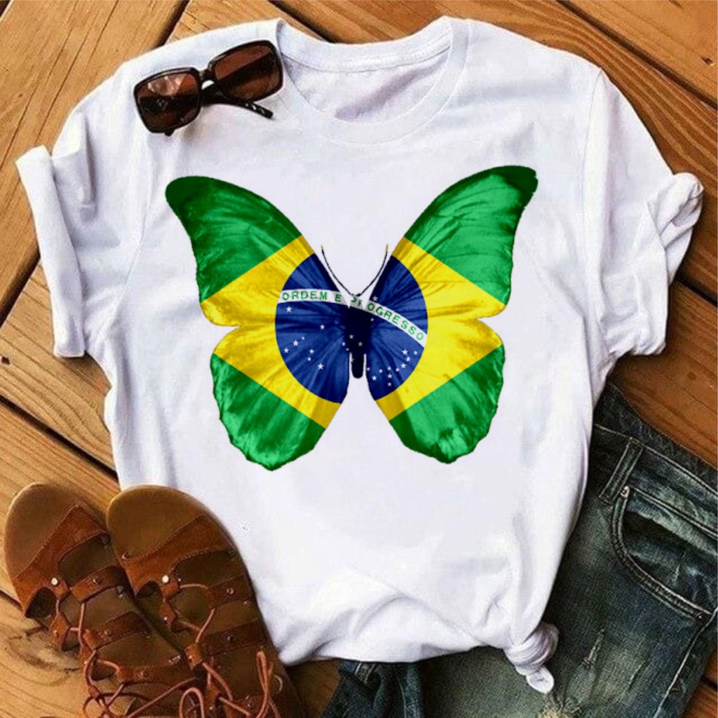 TSHIRT,Camiseta feminina, blusa Brasil, borboleta,