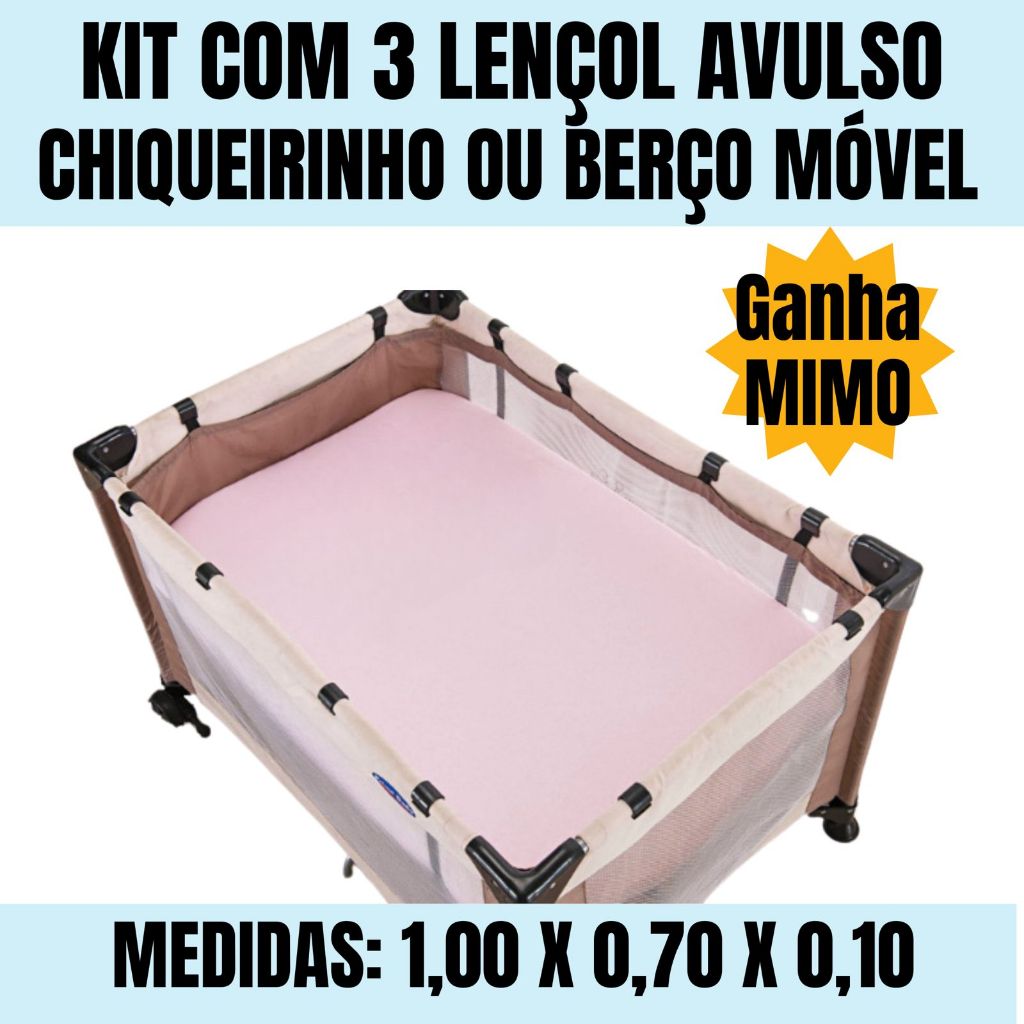 Kit 3 lençol avulso para chiqueirinho com elásti