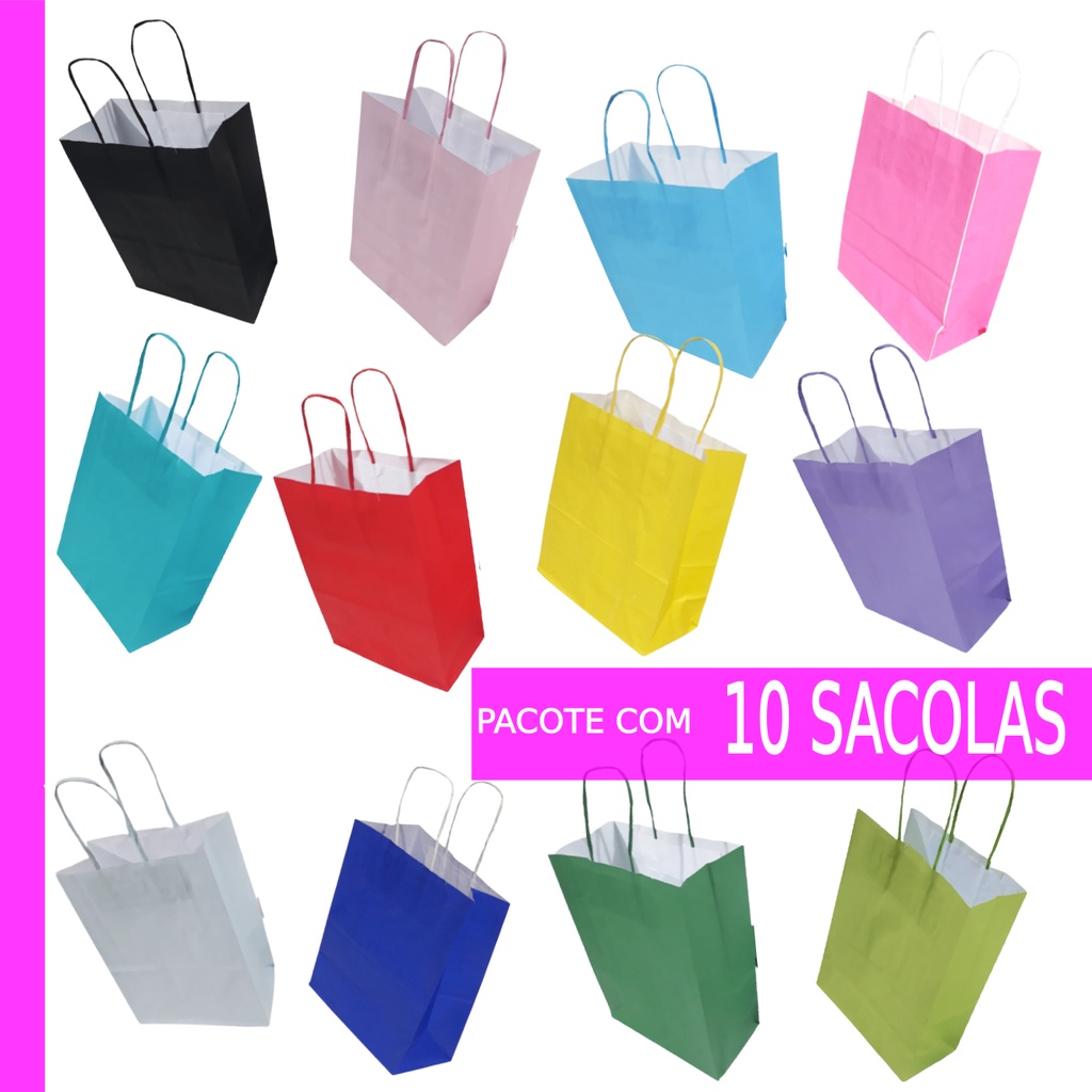 Sacolas Coloridas de papel P – Pacote 10 Uni
