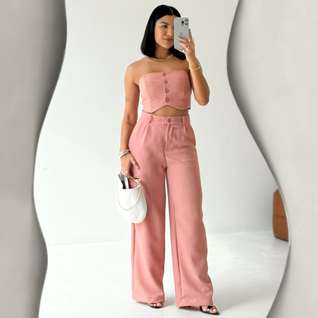 Conjunto Feminino Top e Calça em Linhão Candy Co