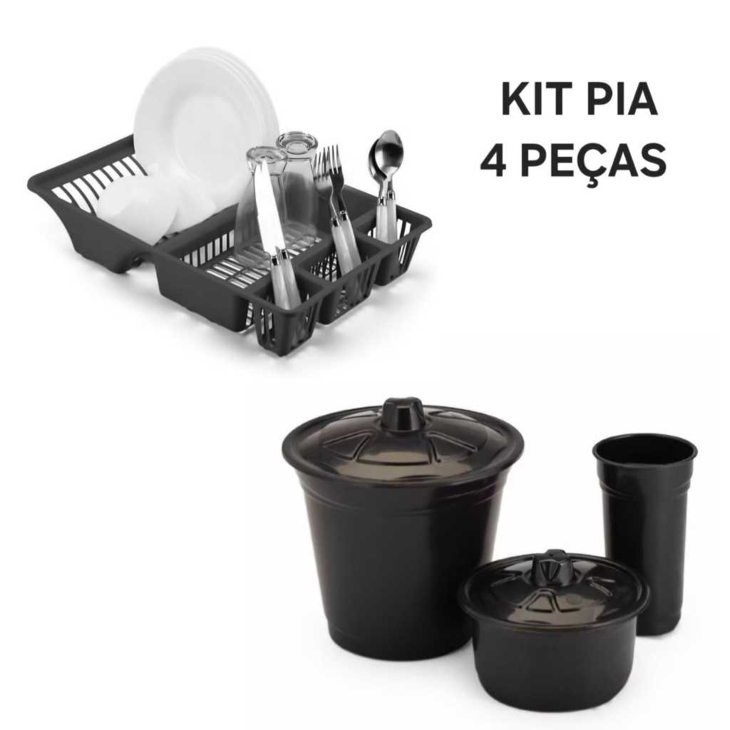 Kit 4 Pecas Escorredor Louça Compacto  + Lixeira 