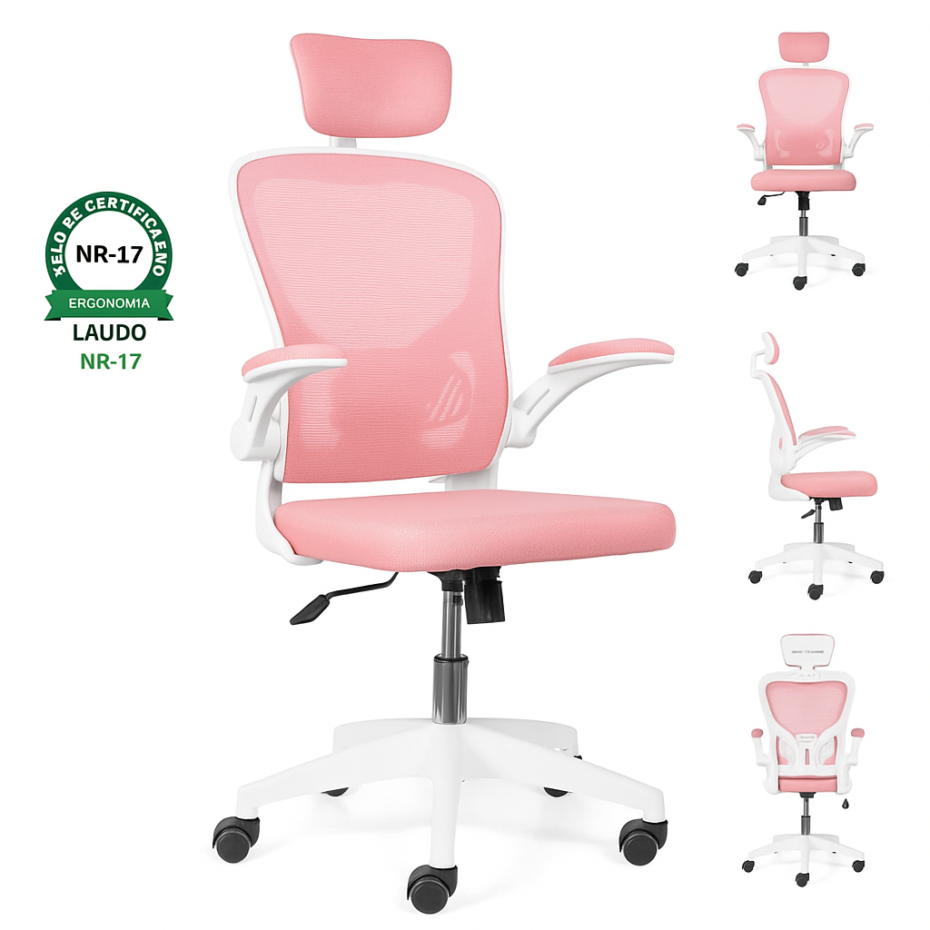 Cadeira De EscritórioBrin7 Rosa Ergonômica Girat