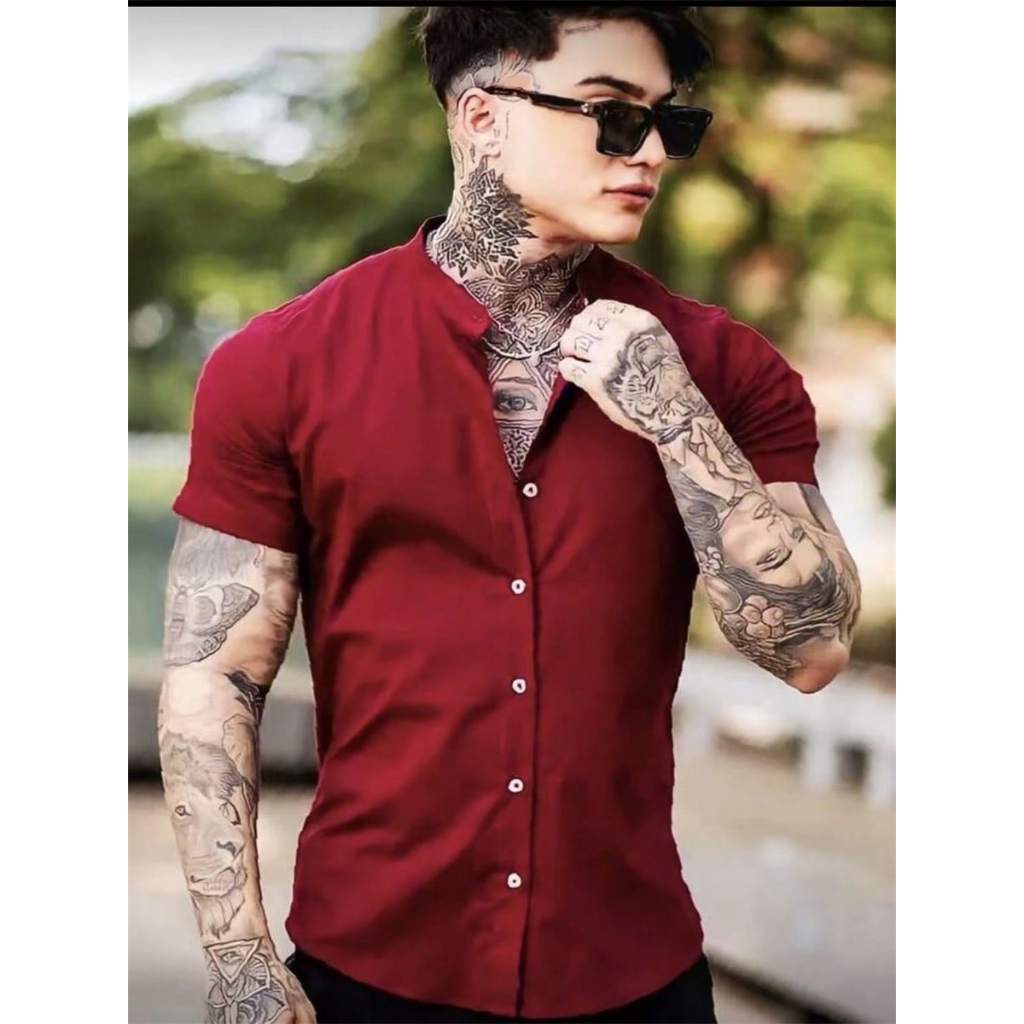 Camisa social tradicional masculina de manga curta